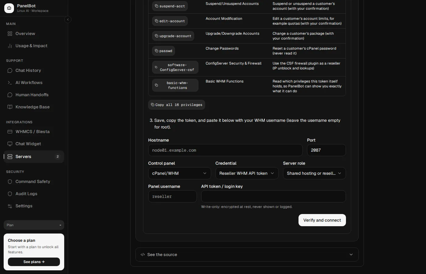 Server role selector in the connect form