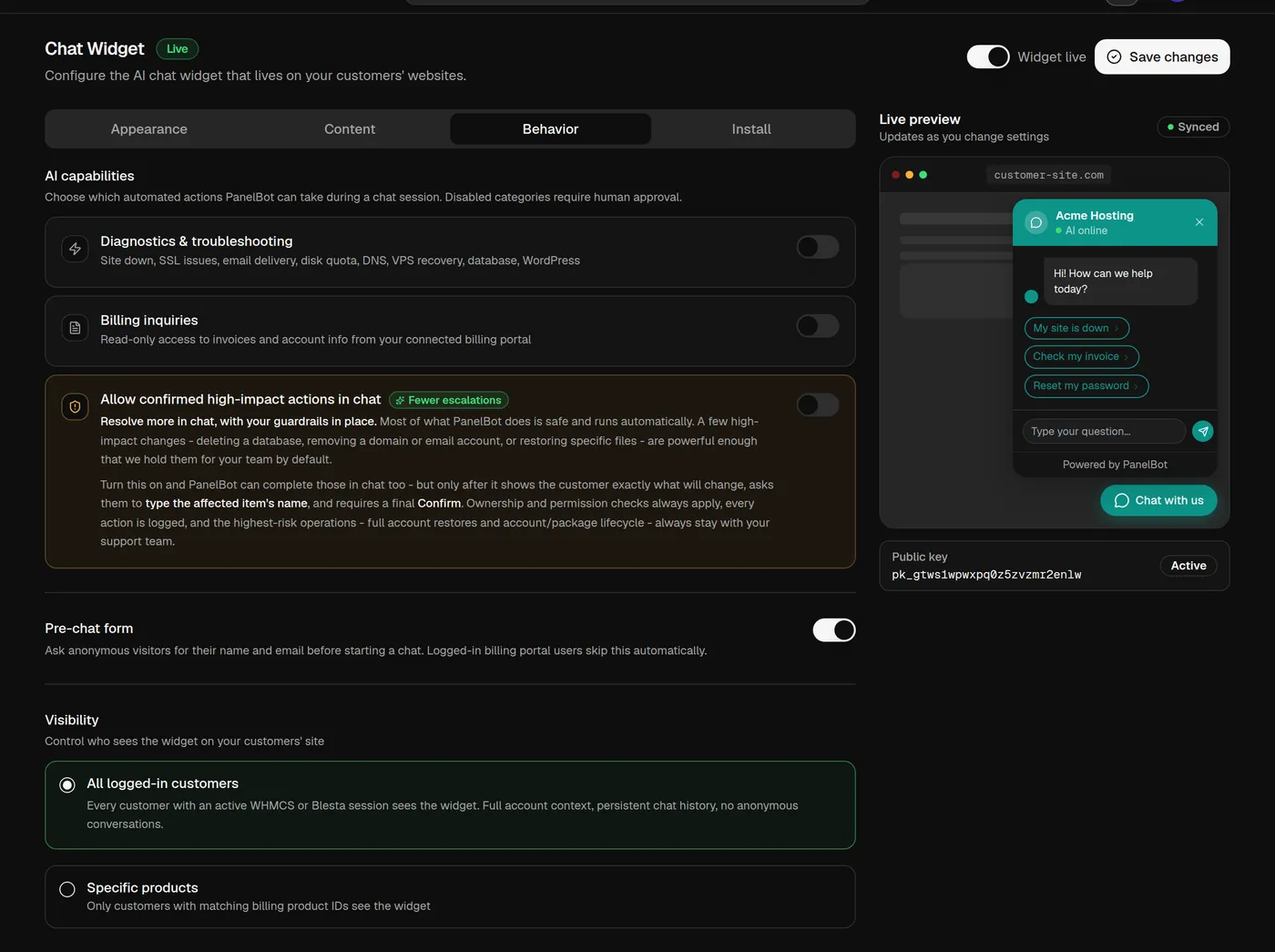 The high-impact actions card on the Behavior tab showing the toggle and its explanation